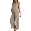 image:imageMakeMeChic Womens Maternity Cami Jumpsuit Spaghetti Strap Rib Wide Leg Pregnancy Overalls Romper Vacation OutfitsApricot