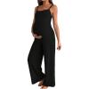 image:imageMakeMeChic Womens Maternity Cami Jumpsuit Spaghetti Strap Rib Wide Leg Pregnancy Overalls Romper Vacation OutfitsBlack