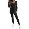 image:imageMakeMeChic Womens Maternity Clothes 2 Piece Outfit Long Sleeve V Neck Belted Tops and Leggings Pregnancy SetBlack