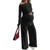 image:imageMakeMeChic Womens Maternity Clothes 2 Piece Spring Outfits Asymmetrical Top and Pants Matching Sets Black Large