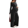 image:imageMakeMeChic Womens Maternity Clothes 2 Piece Spring Outfits Asymmetrical Top and Pants Matching Sets Dark Grey Large