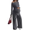 image:imageMakeMeChic Womens Maternity Clothes 2 Piece Spring Outfits Asymmetrical Top and Pants Matching Sets Grey Large