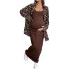 image:imageMakeMeChic Womens Maternity Clothes 2 Piece Summer Outfit Cheetah Print Button Down Shirt and Tank Maxi Dress Sets Brown Large
