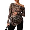image:imageMakeMeChic Womens Maternity Clothes Cheetah Print Off The Shoulder Tops Long Sleeve Pregnancy Tee ShirtBrown