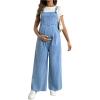 image:imageMakeMeChic Womens Maternity Denim Overalls Pleated Wide Strap Sleeveless Fall Pregnancy Jumpsuits JeansBlue
