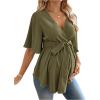 image:imageMakeMeChic Womens Maternity Nursing Blouse V Neck Wrap Ruffle Short Sleeve Belted Pregnancy Shirt Business Work TopsDark Green