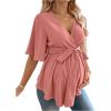 image:imageMakeMeChic Womens Maternity Nursing Blouse V Neck Wrap Ruffle Short Sleeve Belted Pregnancy Shirt Business Work TopsDusty Pink