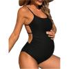 image:imageMakeMeChic Womens Maternity One Piece Swimsuit Scoop Neck Cut Out Spaghetti Strap Bathing SuitBlack