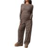 image:imageMakeMeChic Womens Maternity Pajama Set Striped Long Sleeve Tops Wide Leg Pants Lounge Sets Fall ClothesBrown