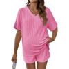 image:imageMakeMeChic Womens Maternity Pajamas Lounge Sets Summer 2 Piece Outfits Short Sleeve Rib Knit Tee Top and Short Mama ClothesCoral Pink