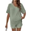 image:imageMakeMeChic Womens Maternity Pajamas Lounge Sets Summer 2 Piece Outfits Short Sleeve Rib Knit Tee Top and Short Mama ClothesGreen