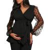 image:imageMakeMeChic Womens Maternity Polka Dots Blouse Mesh V Neck Wrap Tie Side Long Sleeve Shirt TopsBlack