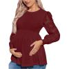 image:imageMakeMeChic Womens Maternity Shirts Crew Neck Tops Lace Jacquard Long Sleeve Ruffle Blouse ClothesBurgundy