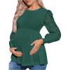 image:imageMakeMeChic Womens Maternity Shirts Crew Neck Tops Lace Jacquard Long Sleeve Ruffle Blouse ClothesGreen