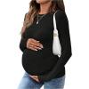 image:imageMakeMeChic Womens Maternity Shirts Long Sleeve Crew Neck Ruched Fitted Maternity Clothes BlouseBlack