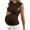 image:imageMakeMeChic Womens Maternity Shirts Summer Crew Neck Ruched Sleeveless Fitted Pregnancy TopsCoffee Brown