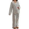 image:imageMakeMeChic Womens Maternity Spring Outfits Striped Long Sleeve Collar V Neck Tops and Pants 2 Piece Lounge Sets Apricot Large