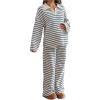 image:imageMakeMeChic Womens Maternity Spring Outfits Striped Long Sleeve Collar V Neck Tops and Pants 2 Piece Lounge Sets Blue and White Medium