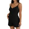 image:imageMakeMeChic Womens Maternity Summer Romper V Neck Sleeveless Rib Knit Pregnancy Short JumpsuitBlack