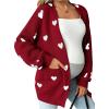image:imageMakeMeChic Womens Maternity Sweater Cardigan Heart Print Long Sleeve Open Front Cute CoatRed