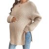 image:imageMakeMeChic Womens Maternity Sweater Crew Neck Long Sleeve Split Drop Shoulder Pregnancy TopsKhaki