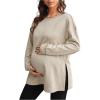 image:imageMakeMeChic Womens Maternity Sweatshirt Round Neck Long Sleeve Split Pregnancy Shirt Fall Maternity Clothes TopsKhaki