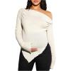 image:imageMakeMeChic Womens Maternity T Shirt Off Shoulder Sweater Asymmetrical Hanky Hem Long Sleeve Knit TopsApricot