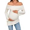 image:imageMakeMeChic Womens Maternity T Shirt Off The Shoulder Asymmetrical Long Sleeve Pregnancy TeeBeige