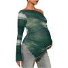 image:imageMakeMeChic Womens Maternity T Shirt Spring Tie Dye Asymmetrical Lettuce Trim Long Sleeve Pregnancy TopsGreen