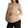 image:imageMakeMeChic Womens Maternity Tee Shirt Glitter Rhinestone Mock Neck Long Sleeve Fall Pregnancy TopsKhaki