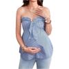 image:imageMakeMeChic Womens Maternity Tube Top Striped Strapless Ruffle Trim Summer Pregnancy Bandeau ShirtBlue and White