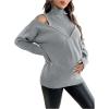 image:imageMakeMeChic Womens Maternity Turtleneck Sweater Cold Shoulder Mock Neck Long Sleeve Pullover Knit TopsGrey