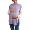image:imageMakeMeChic Womens Maternity Turtleneck Sweater Vest Tops Mock Neck Sleeveless Slit Hem Pregnancy Knit SweaterPurple