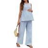 image:imageMakeMeChic Womens Maternity Two Piece Outfits Striped Crew Neck Sleeveless Tank Top and Pants Pregnancy SetsBlue