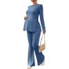 image:imageMakeMeChic Womens Maternity Two Piece Sets Crew Neck Long Sleeve Blouse and Flared Leg Pants Pregnancy OutfitsBlue