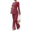 image:imageMakeMeChic Womens Maternity Two Piece Sets Crew Neck Long Sleeve Blouse and Flared Leg Pants Pregnancy OutfitsHot Pink