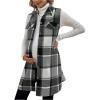 image:imageMakeMeChic Womens Maternity Vest Outerwear Plaid Print Collared Button Down Pregnancy Midi CoatBlack and White