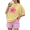 image:imageMakeMeChic Womens Pajamas Sets Floral Short Sleeve Crew Neck Tops and Striped Shorts Casual OutfitsYellow
