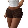 image:imageMakeMeChic Womens Ruffle Mini Shorts Crochet Layered Mesh Lace Micro ShortsMesh Brown