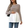 image:imageMakeMeChic Womens Spring Maternity Tops Striped Long Sleeve Flared Pregnancy Tee ShirtBrown