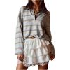 image:imageMakeMeChic Womens Striped Rugby Shirt Collared Long Sleeve Preppy Tee TopsMulticolor