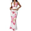 image:imageMakeMeChic Womens Summer 2 Piece Sets Floral Open Back Halter Crop Tank Top Flare Maxi Skirt SetWhite