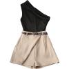 image:imageMakeMeChic Womens Summer 2 Piece Sets One Shoulder Ruched Sleeveless Tank Tops Wrap Skort Shorts SetKhaki Black