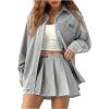 image:imageMakeMeChic Womens Two Piece Fall Outfit Striped Button Down Shirt and Pleated Skirt Matching SetBlack and White