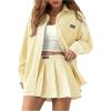 image:imageMakeMeChic Womens Two Piece Fall Outfit Striped Button Down Shirt and Pleated Skirt Matching SetYellow