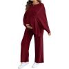 image:imageMakeMeChic Womens Two Piece Sets Crew Neck Dolman Sleeve Tie Front Tops and Pants Pregnancy OutfitBurgundy