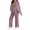 image:imageMakeMeChic Womens Two Piece Sets Crew Neck Dolman Sleeve Tie Front Tops and Pants Pregnancy OutfitPink