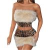 image:imageMakeMeChic Womens Two Piece Sets Faux Fur Sequin Leopard Strapless Crop Tops and Bodycon Skirts Y2k OutfitMulticolor