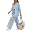 image:imageMakeMeChic Womens Two Piece Sets Striped Button Down Shirts and Wide Leg Pants Matching OutfitBlue and White