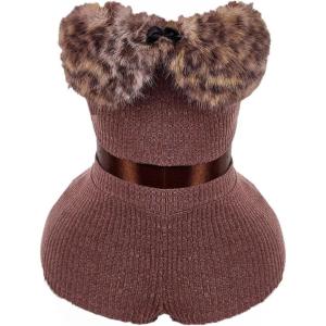 image:imageMakeMeChic Womens 2 Piece Outfits Cheetah Print Faux Fur Crop Top and Micro Mini Shorts SetBrown